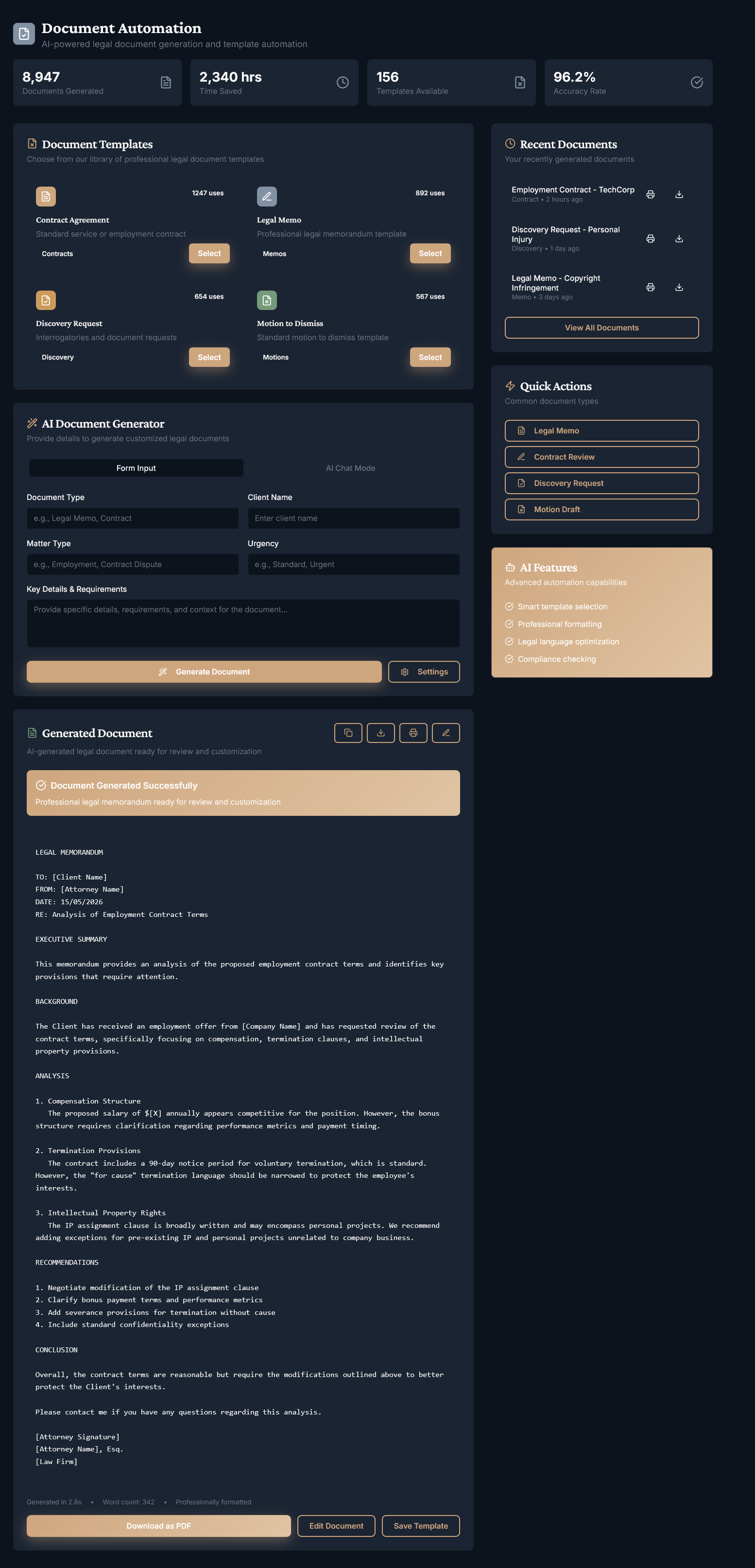 LexOrbit Document Automation with legal templates, clause libraries, and generated documents